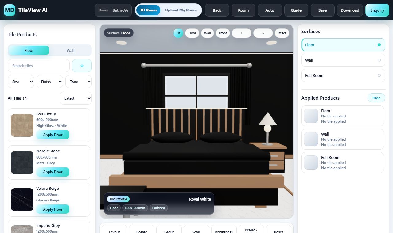 Digital tile catalogue with 3D room and customer photo visualization